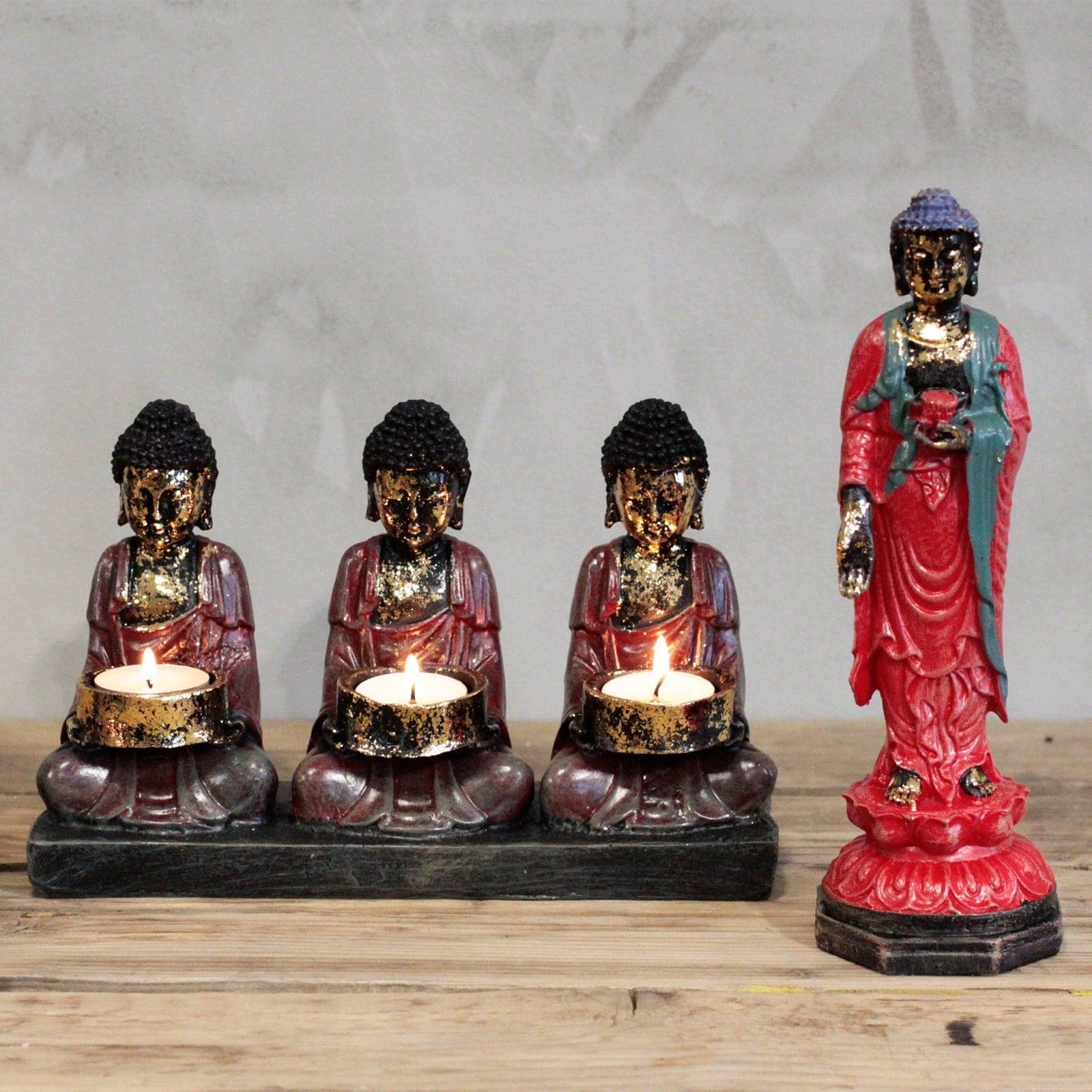 Antique Buddha - Three Devotees Candle Holder - best price from Maltashopper.com ABC-03