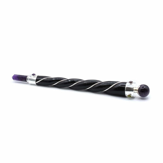 Bliss Twisted Healing Wand - Silver Amethyst Sphere