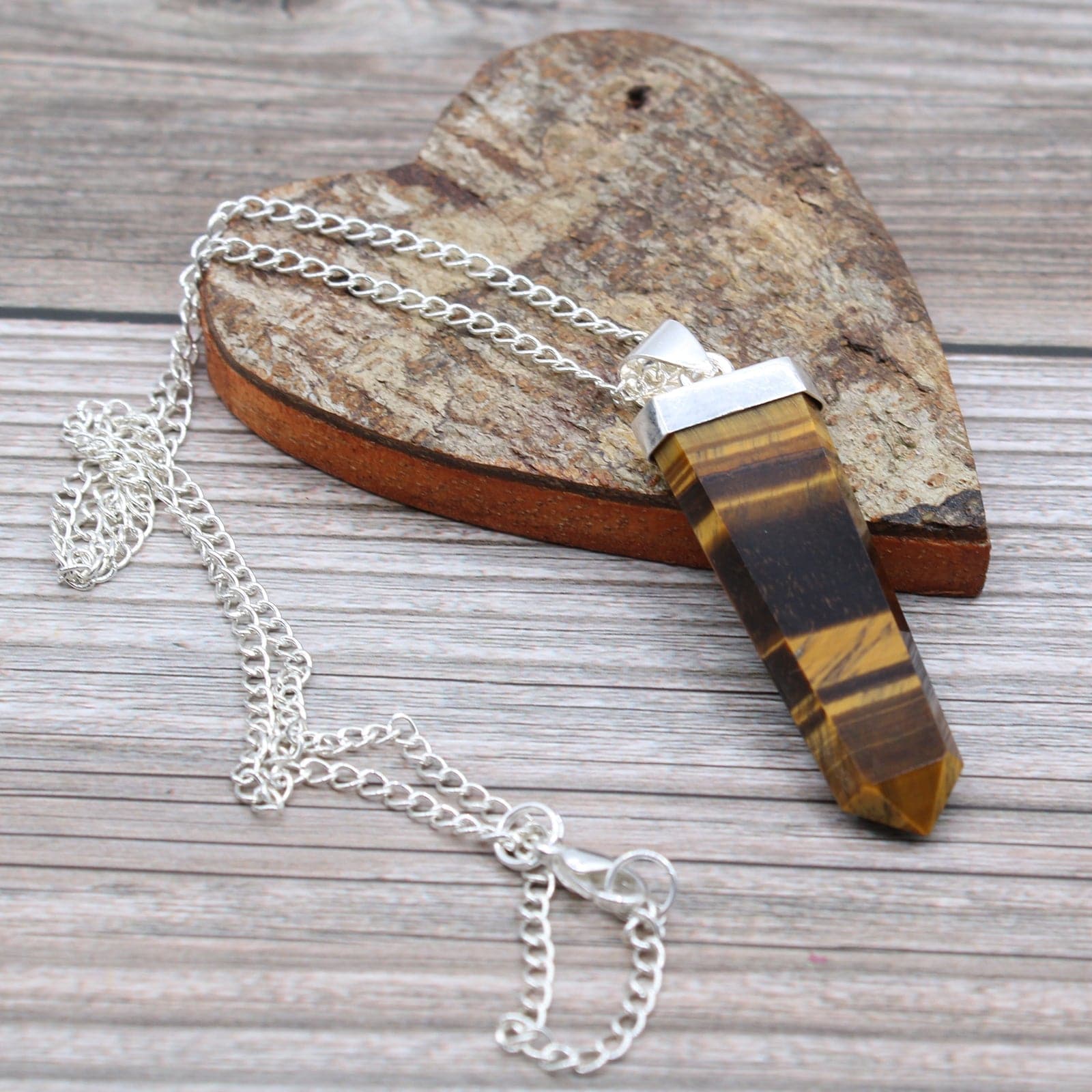 Gemstone Flat Pencil Pendant - Tiger Eye - best price from Maltashopper.com GPJ-09