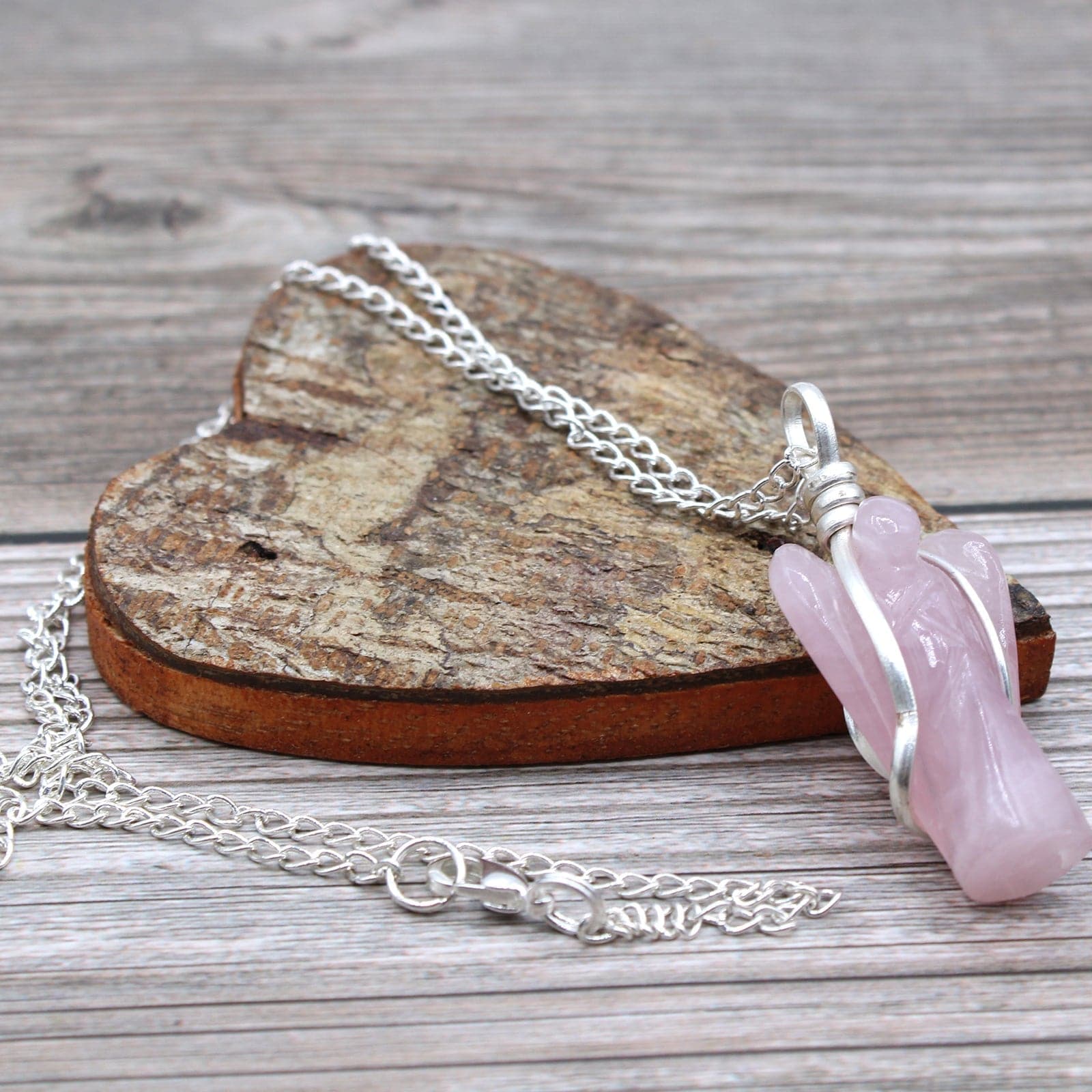 Gemstone Guardian Angel Pendant - Rose Quartz - best price from Maltashopper.com GPJ-17