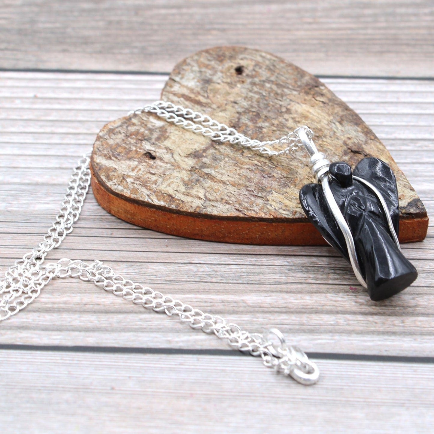 Bliss Gemstone Guardian Angel Pendant - Black Agate