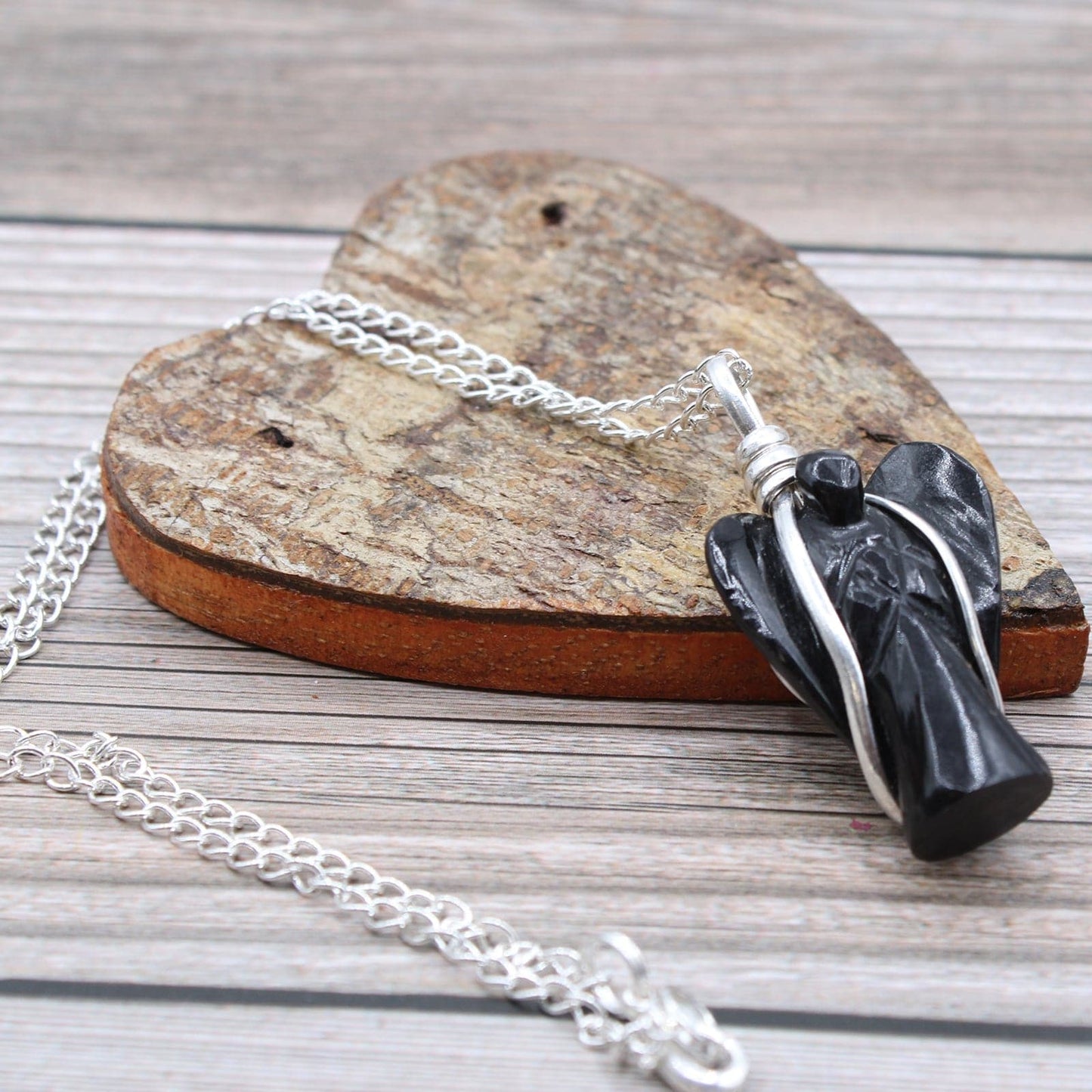 Bliss Gemstone Guardian Angel Pendant - Black Agate