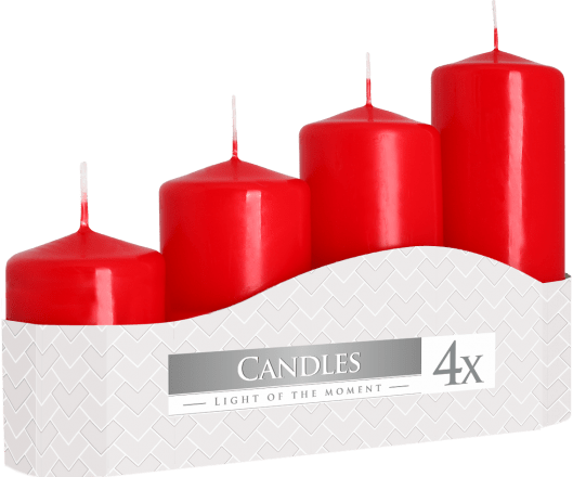 Bliss Set of Pillar Candles 50mm (11/16/22/33H) (4 pieces) - Red