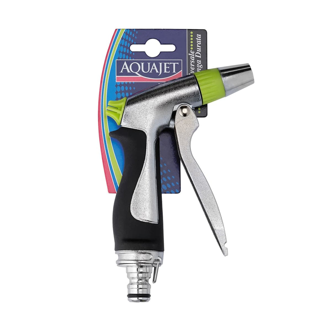 DELUX CHROME-PLATED METAL PISTOL WITH COMFORT GRIP AND COLOUR-ADJUSTABLE SPRAY JET