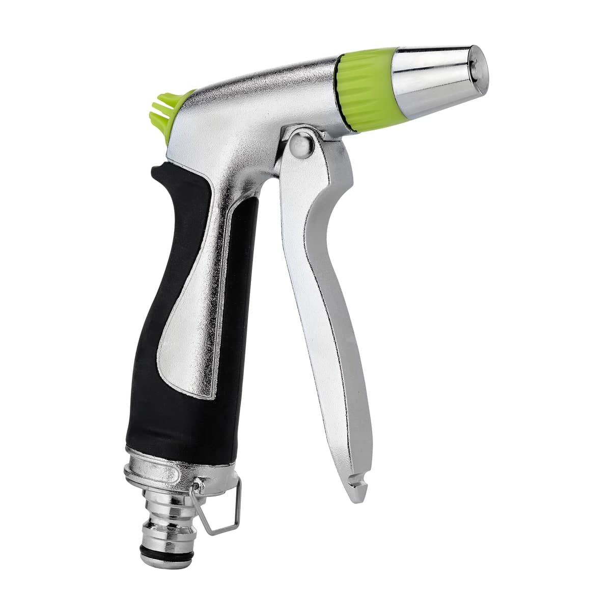 DELUX CHROME-PLATED METAL PISTOL WITH COMFORT GRIP AND COLOUR-ADJUSTABLE SPRAY JET