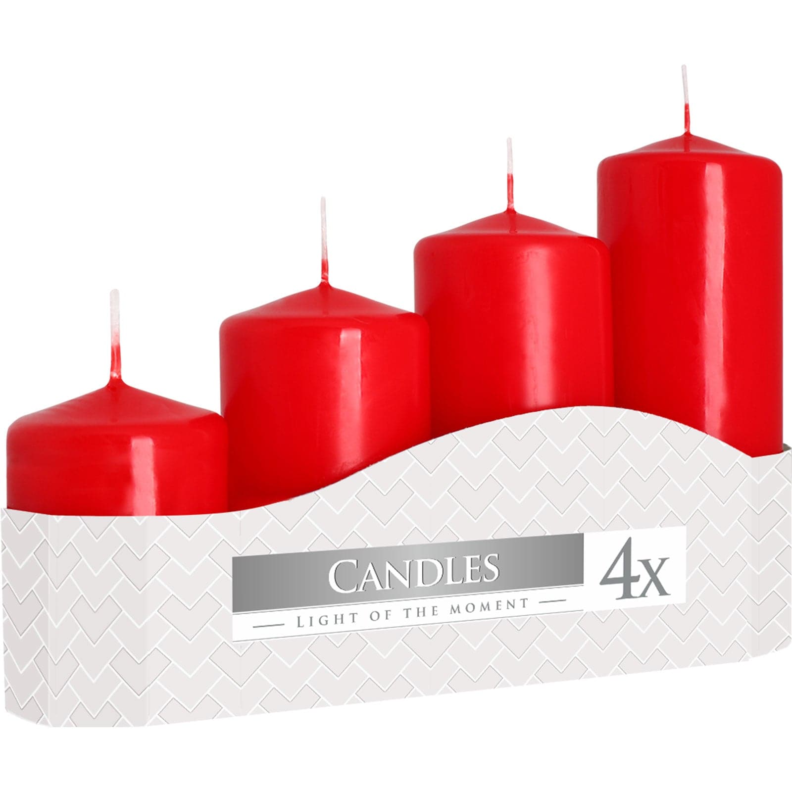 Set of Pillar Candles 50mm (11/16/22/33H) (4 pieces) - Red - best price from Maltashopper.com PC-06