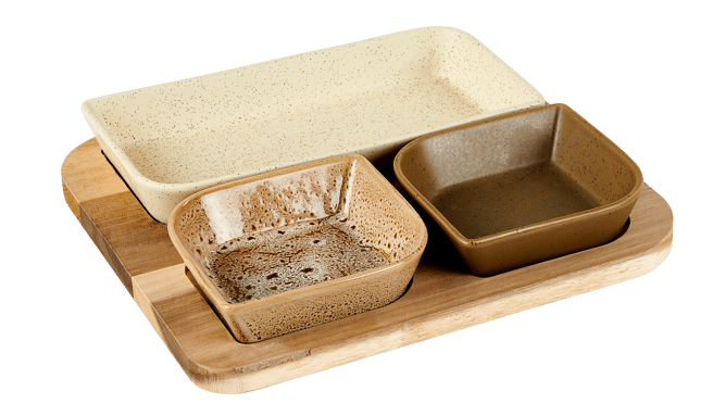 MAKSU 4-piece square tapas set brown, natural, olive green, sand - best price from Maltashopper.com CS685727