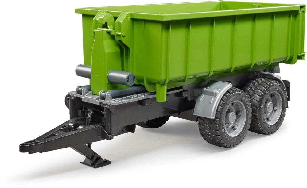 Trailer for tractors with tipping container