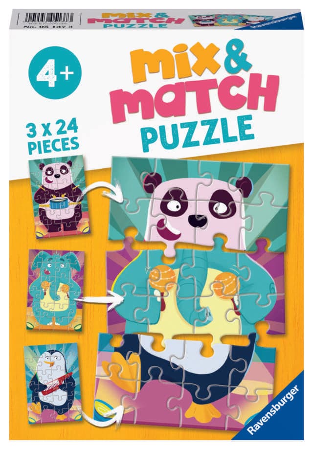 3 Puzzles Of 24 Pieces Mix & Match Musical Animals