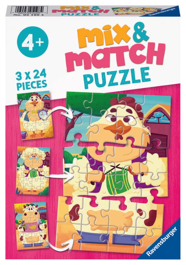 3 Puzzles Of 24 Pieces Mix & Match Friends Of The Farm