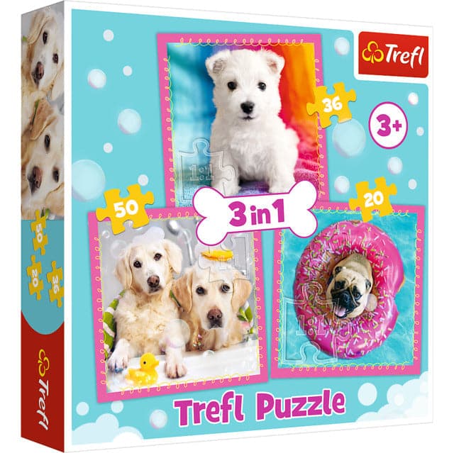 3 In 1 Puzzle Puppies In The Bathroom