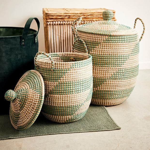 COBRA Deluxe white, green, natural basket H 70 cm - Ø 45 cm - best price from Maltashopper.com CS648123