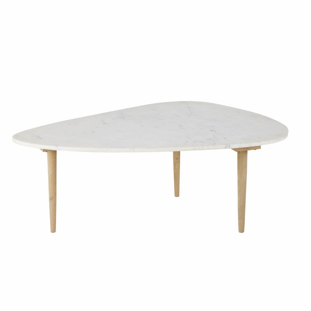 Maisons du Monde Maisons du Monde Ciottolo - Ovoid coffee table in white marble and solid mango