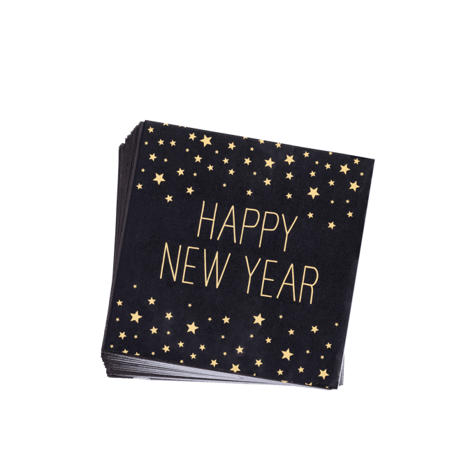 HAPPY YEAR BLACK Set of 20 black napkins W 33 x L 33 cm - best price from Maltashopper.com CS645260