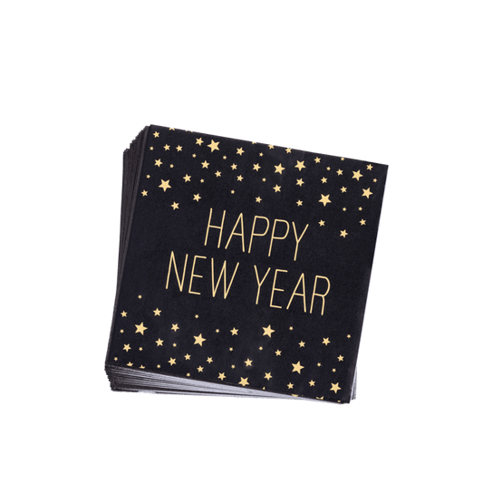 Casa HAPPY YEAR BLACK Set of 20 black napkins W 33 x L 33 cm