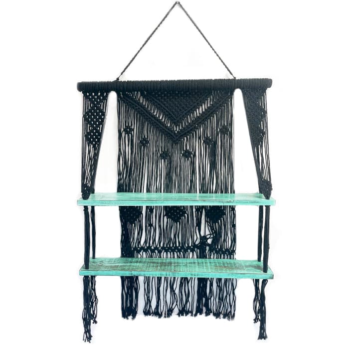 Bliss Black Macrame Hanging Shelves - Turquoise