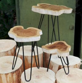 Set of 3 Gamell Wood Plant Stands - Whitewash