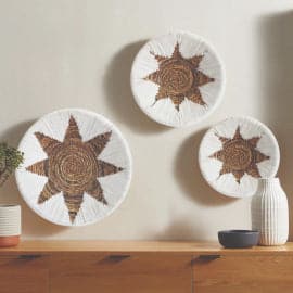 Set of Three Seagrass Bowls Wall Art - Cream