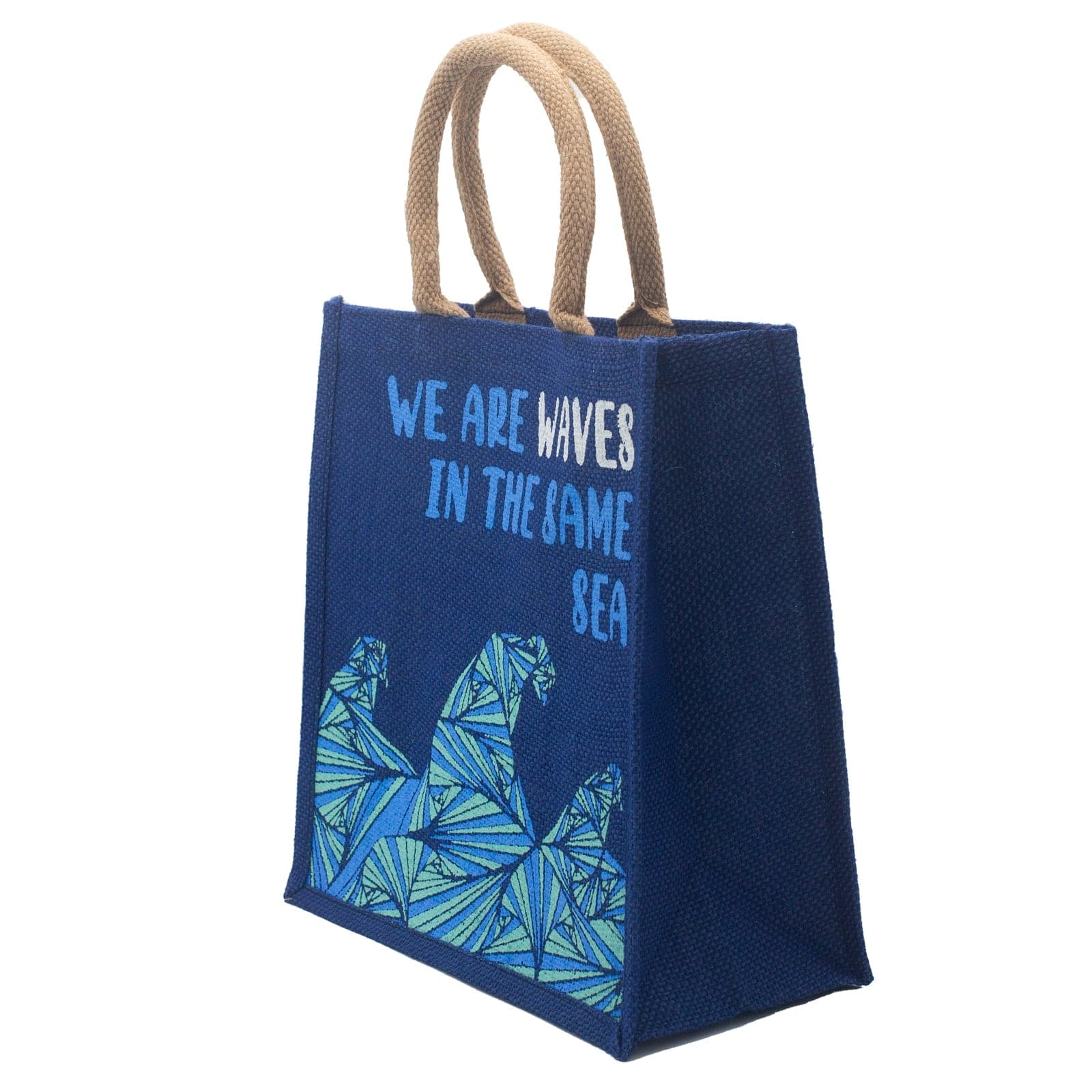 Printed Jute Bag - We are Waves - Blue - best price from Maltashopper.com PJB-01B