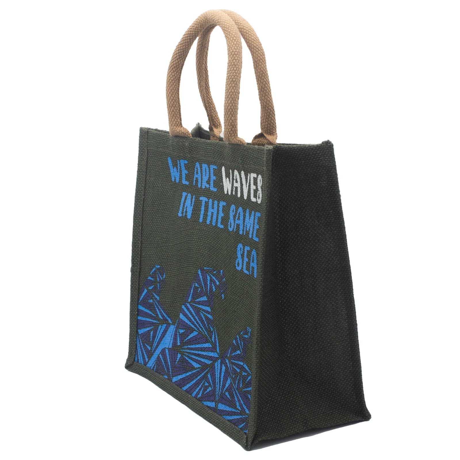 Printed Jute Bag - We are Waves - Grey - best price from Maltashopper.com PJB-01A