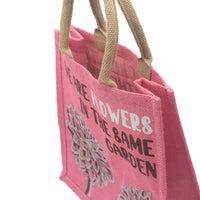Printed Jute Bag - We are Flowers - Pink - best price from Maltashopper.com PJB-03B