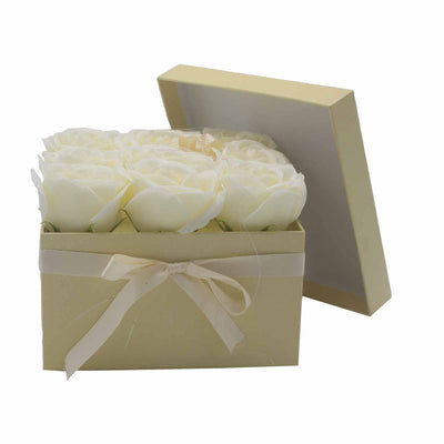 Soap Flower Gift Bouquet - 9 Cream Roses - Square - best price from Maltashopper.com GSFB-07