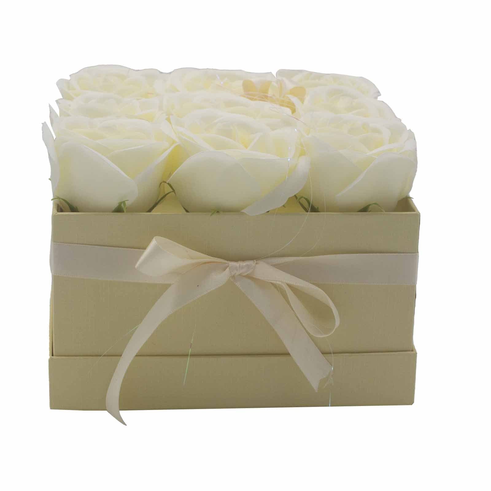 Soap Flower Gift Bouquet - 9 Cream Roses - Square - best price from Maltashopper.com GSFB-07