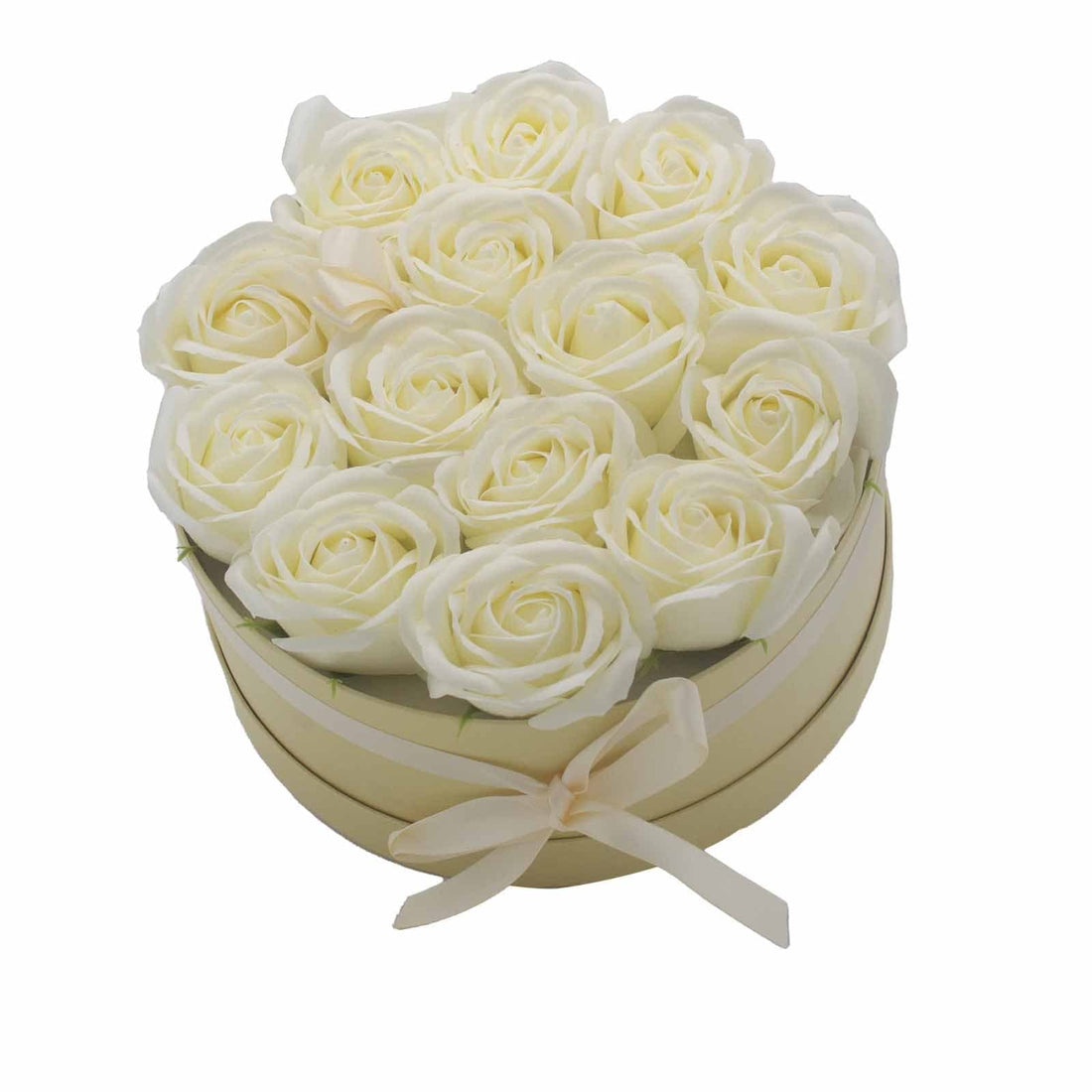 Soap Flower Gift Bouquet - 14 Cream Roses - Round - best price from Maltashopper.com GSFB-09