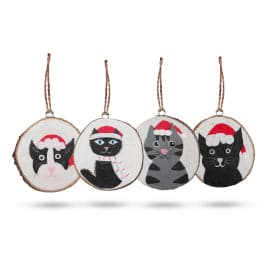 Christmas Cats - Hand Pained Log Xmas Decor (set 4) - best price from Maltashopper.com WXD-01