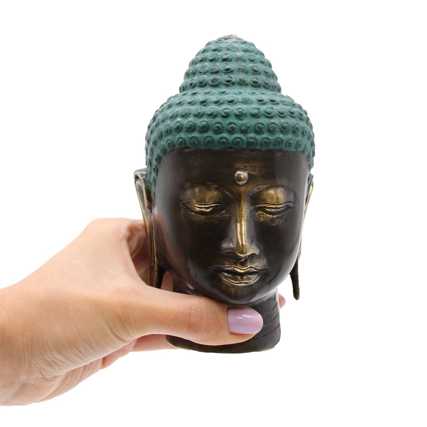 Large Antique Brass Buddha Head - best price from Maltashopper.com BFF-25