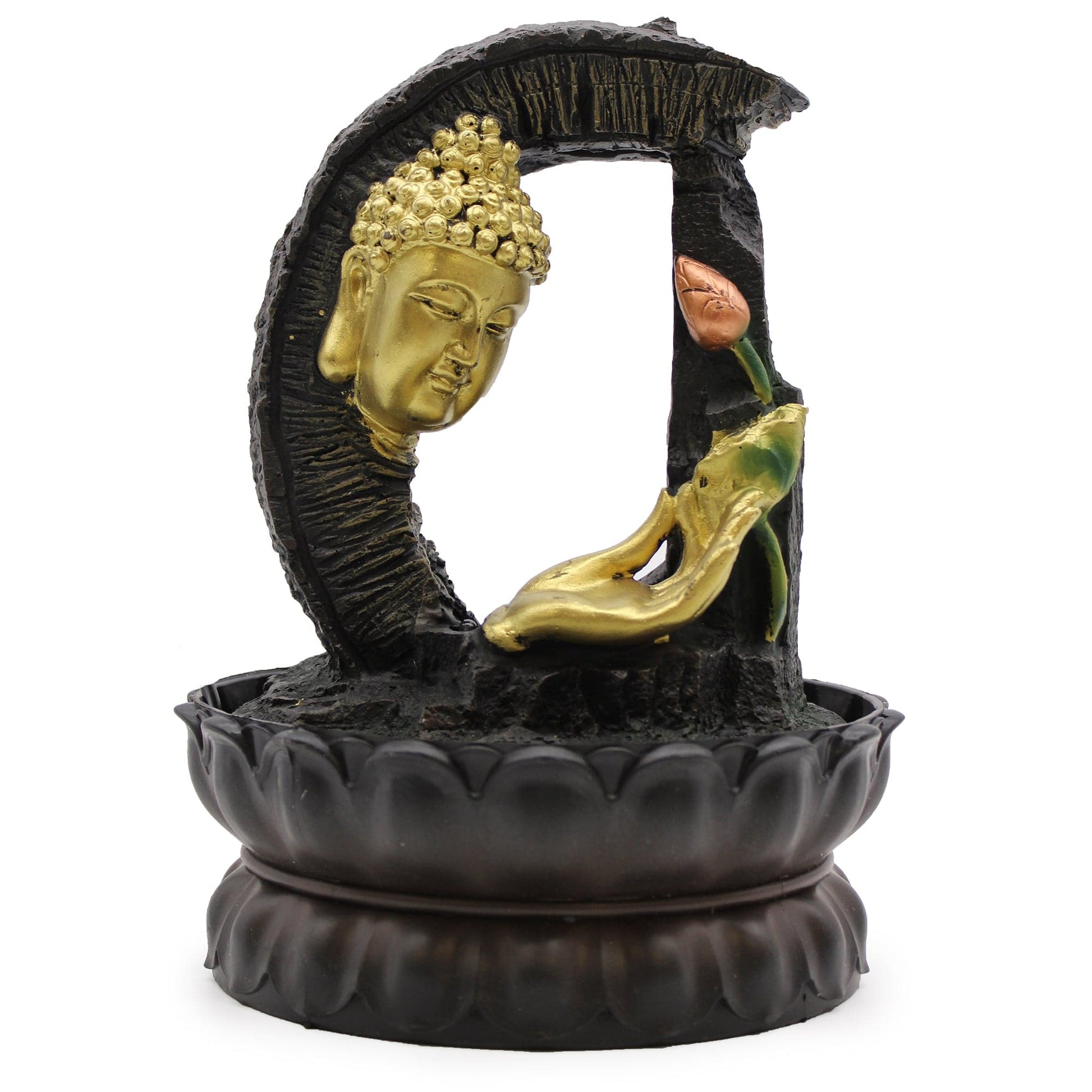 Tabletop Water Feature - 30cm - Golden Buddha & Lotus - best price from Maltashopper.com WATERF-02