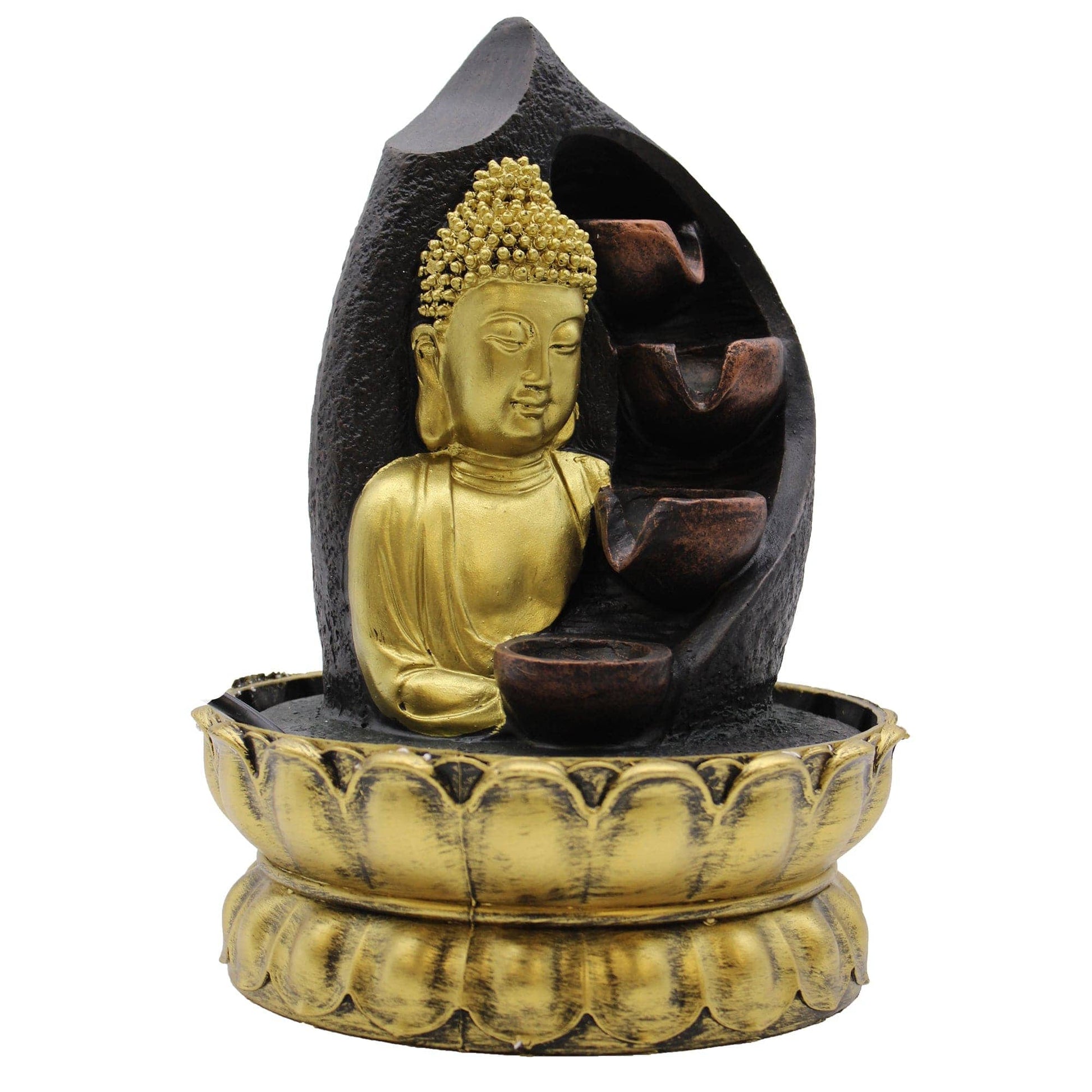 Bliss Tabletop Water Feature - 30cm - Golden Buddha & Pouring Pots