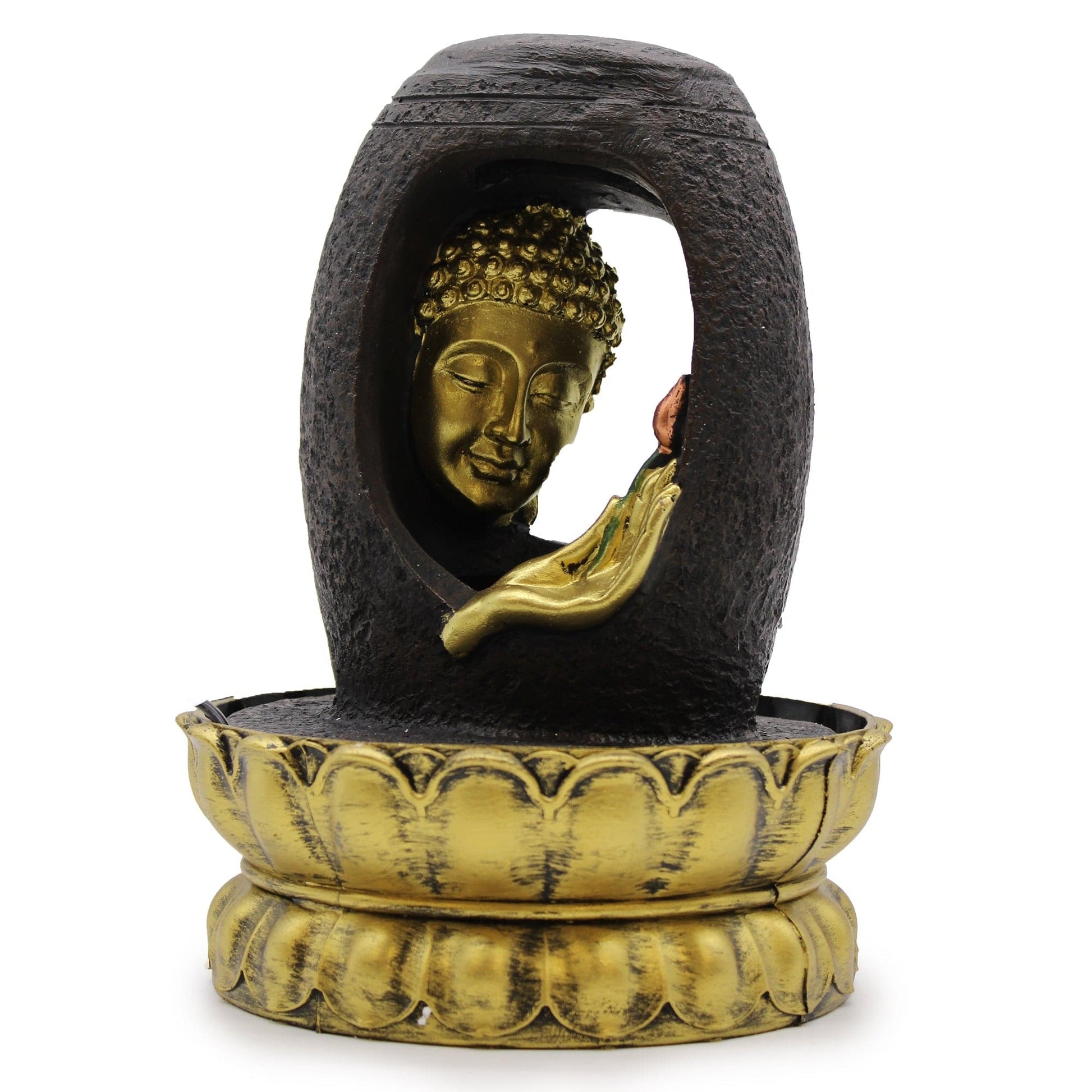 Tabletop Water Feature - 30cm - Golden Buddha & Vitarka Mudra - best price from Maltashopper.com WATERF-04