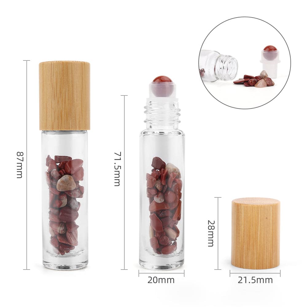 Gemstone Essential Oil Roller Bottle - Red Jasper - Wooden Cap + Gemstone Roller Tip for 5ml Bottle - Red Jasper - best price from Maltashopper.com CGRB-01