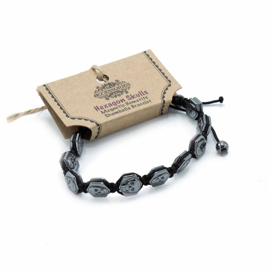 Magnetic Hematite Shamballa Bracelet - Hexagon Skulls - best price from Maltashopper.com MHSB-03