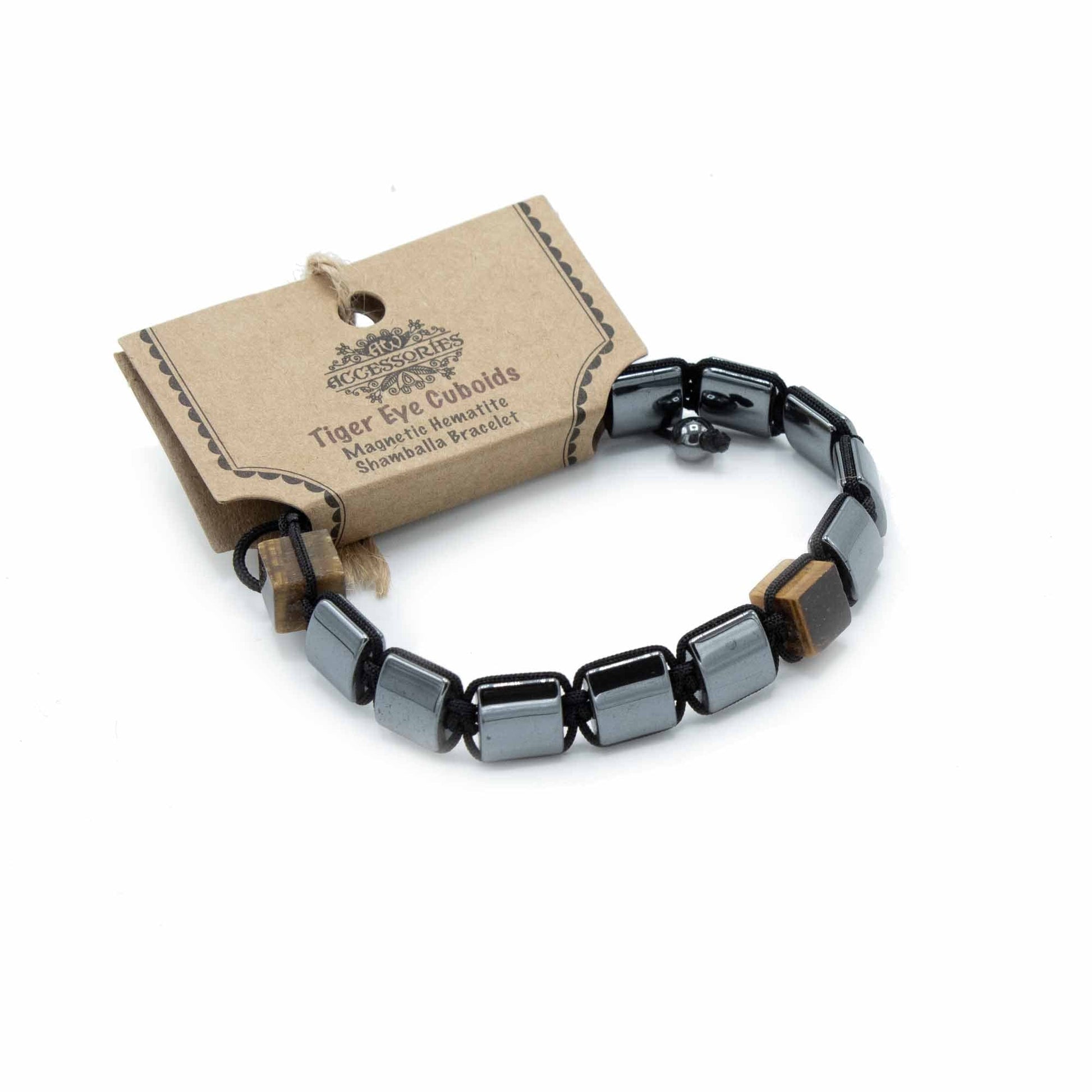 Magnetic Hematite Shamballa Bracelet - Tiger Eye Cuboids - best price from Maltashopper.com MHSB-10