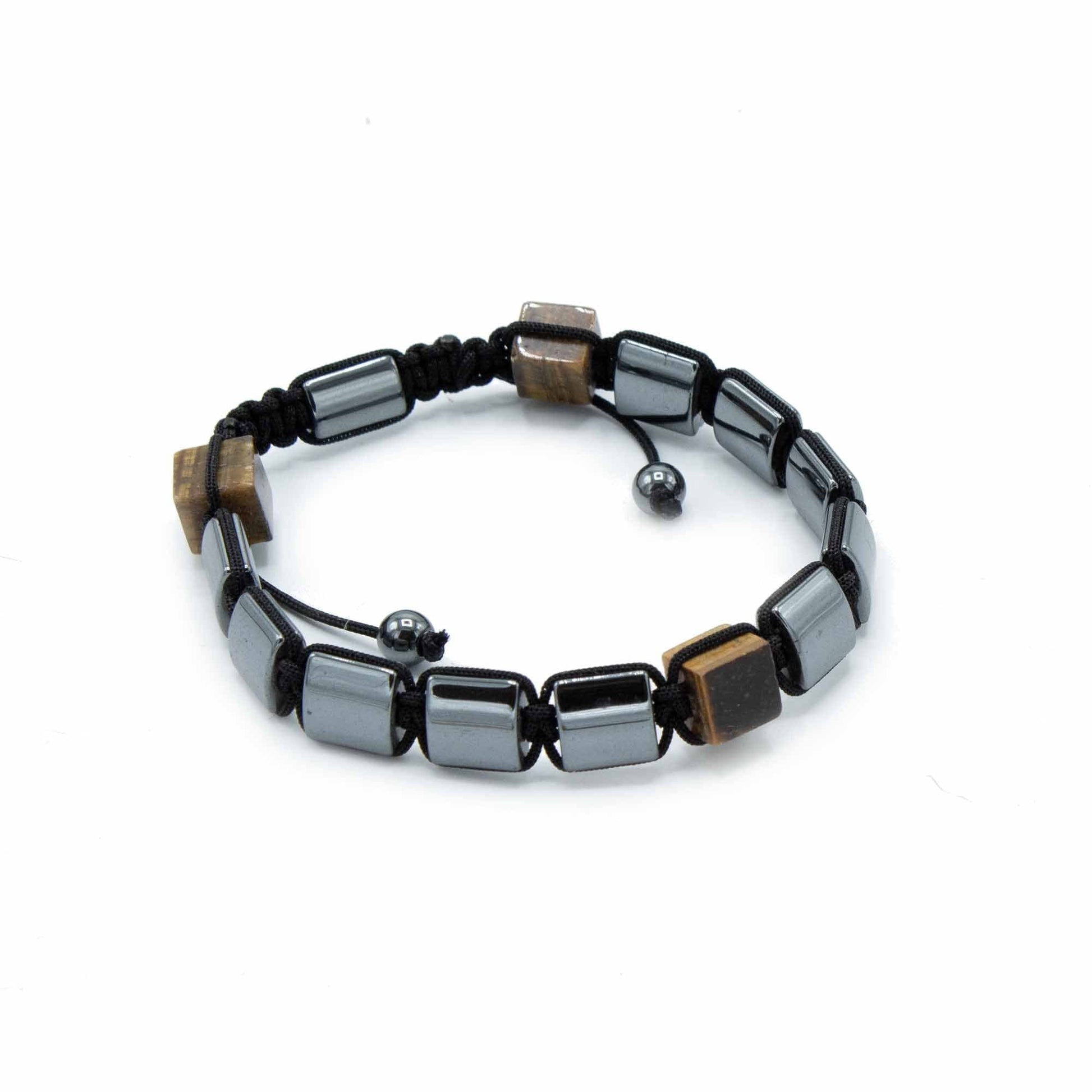 Magnetic Hematite Shamballa Bracelet - Tiger Eye Cuboids - best price from Maltashopper.com MHSB-10