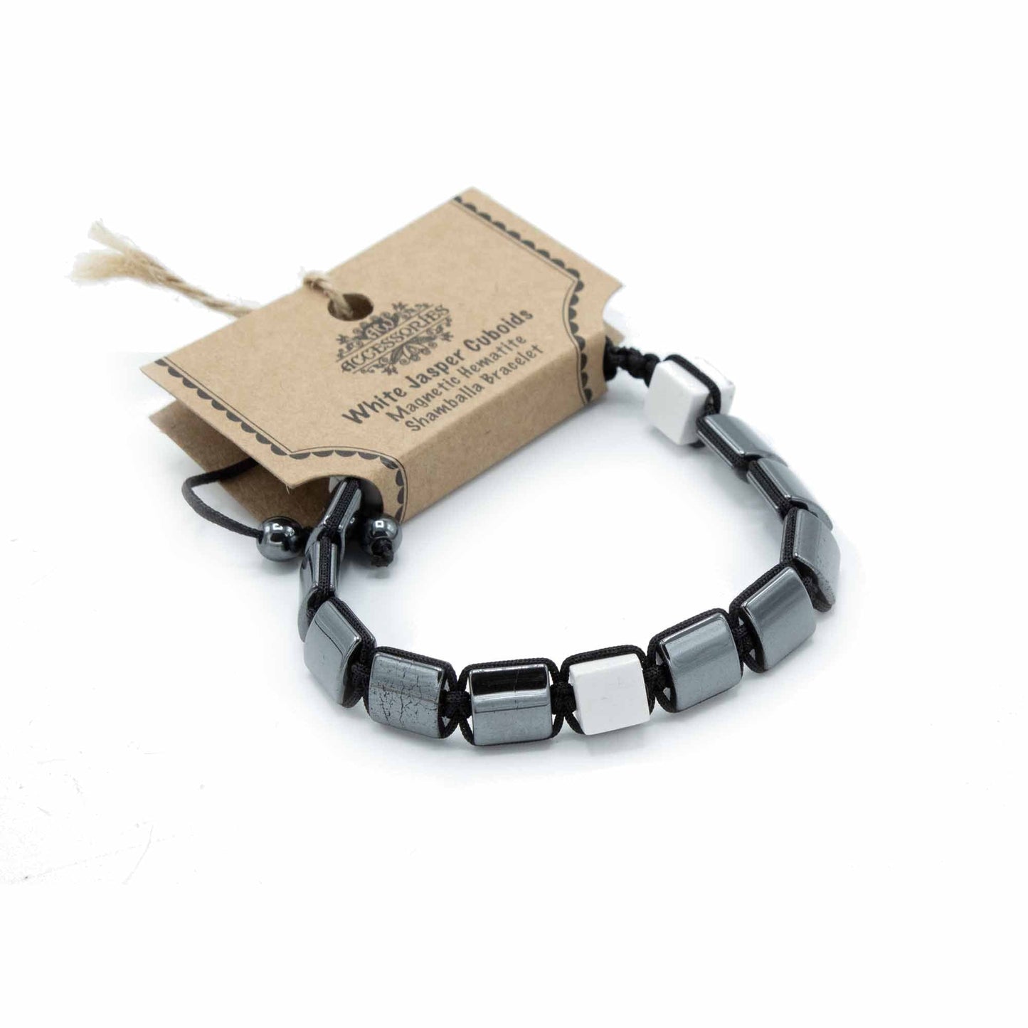 Magnetic Hematite Shamballa Bracelet - White Jasper Cuboids - best price from Maltashopper.com MHSB-11