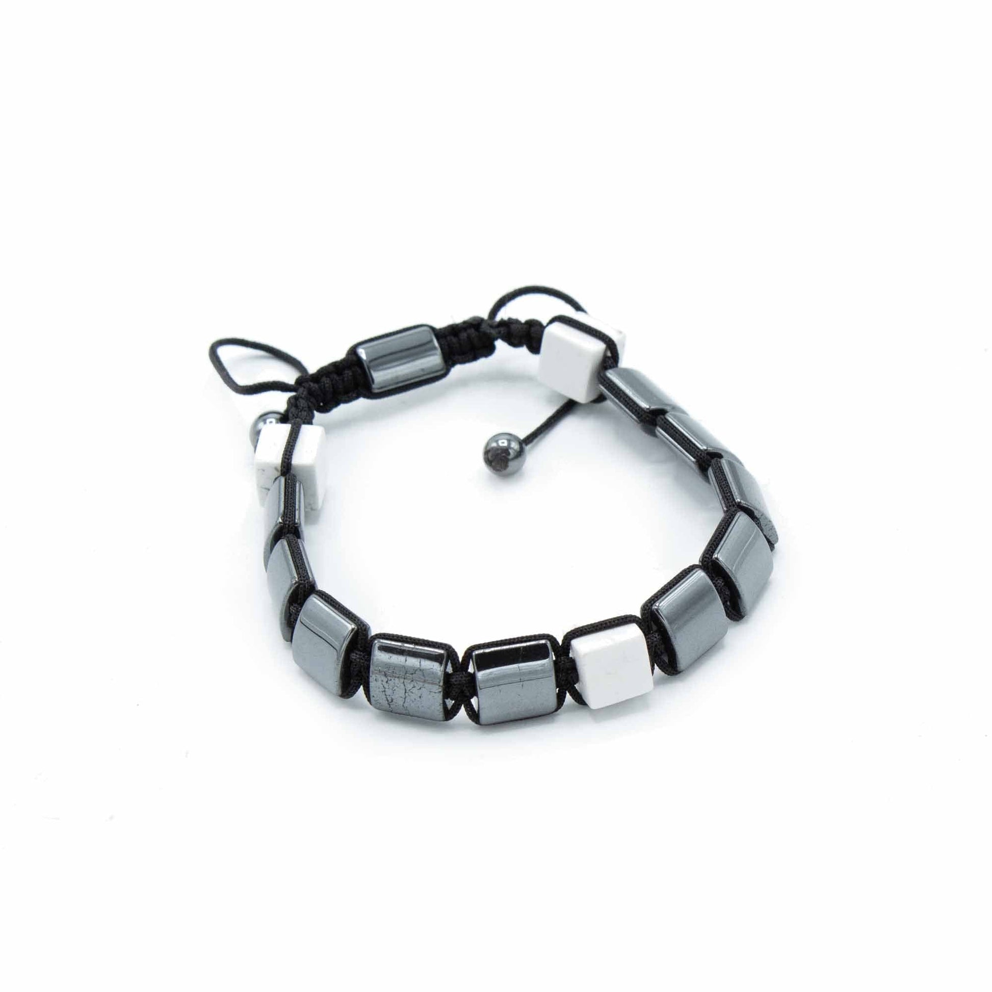 Magnetic Hematite Shamballa Bracelet - White Jasper Cuboids - best price from Maltashopper.com MHSB-11