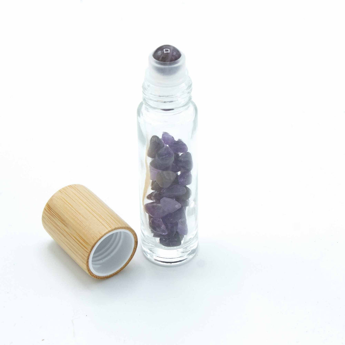 Gemstone Essential Oil Roller Bottle - Amethyst - Wooden Cap + Gemstone Roller Tip for 5ml Bottle - Amethyst - best price from Maltashopper.com CGRB-05