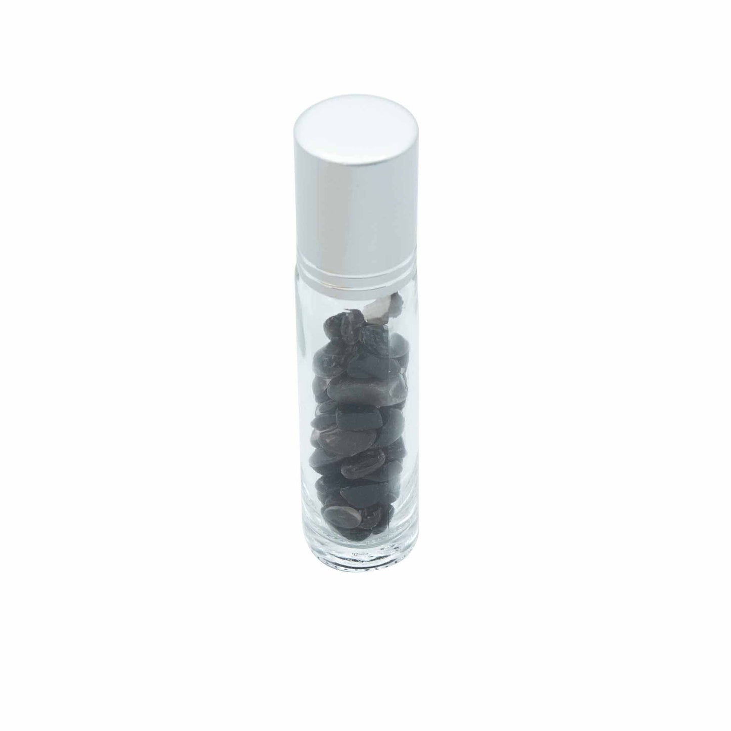 Gemstone Essential Oil Roller Bottle - Black Tourmaline - Silver Cap + Gemstone Roller Tip for 5ml Bottle - Black Tourmaline - best price from Maltashopper.com CGRB-14