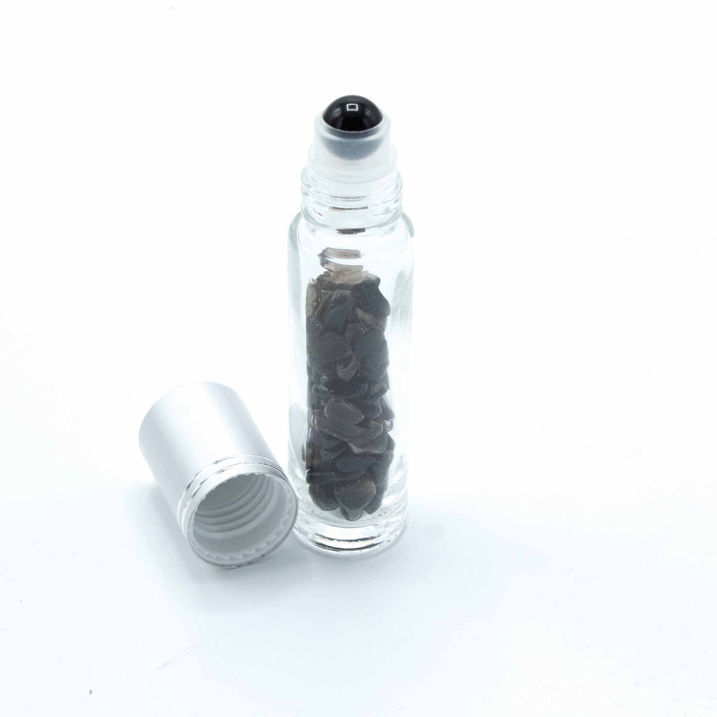 Gemstone Essential Oil Roller Bottle - Black Tourmaline - Silver Cap + Gemstone Roller Tip for 5ml Bottle - Black Tourmaline - best price from Maltashopper.com CGRB-14