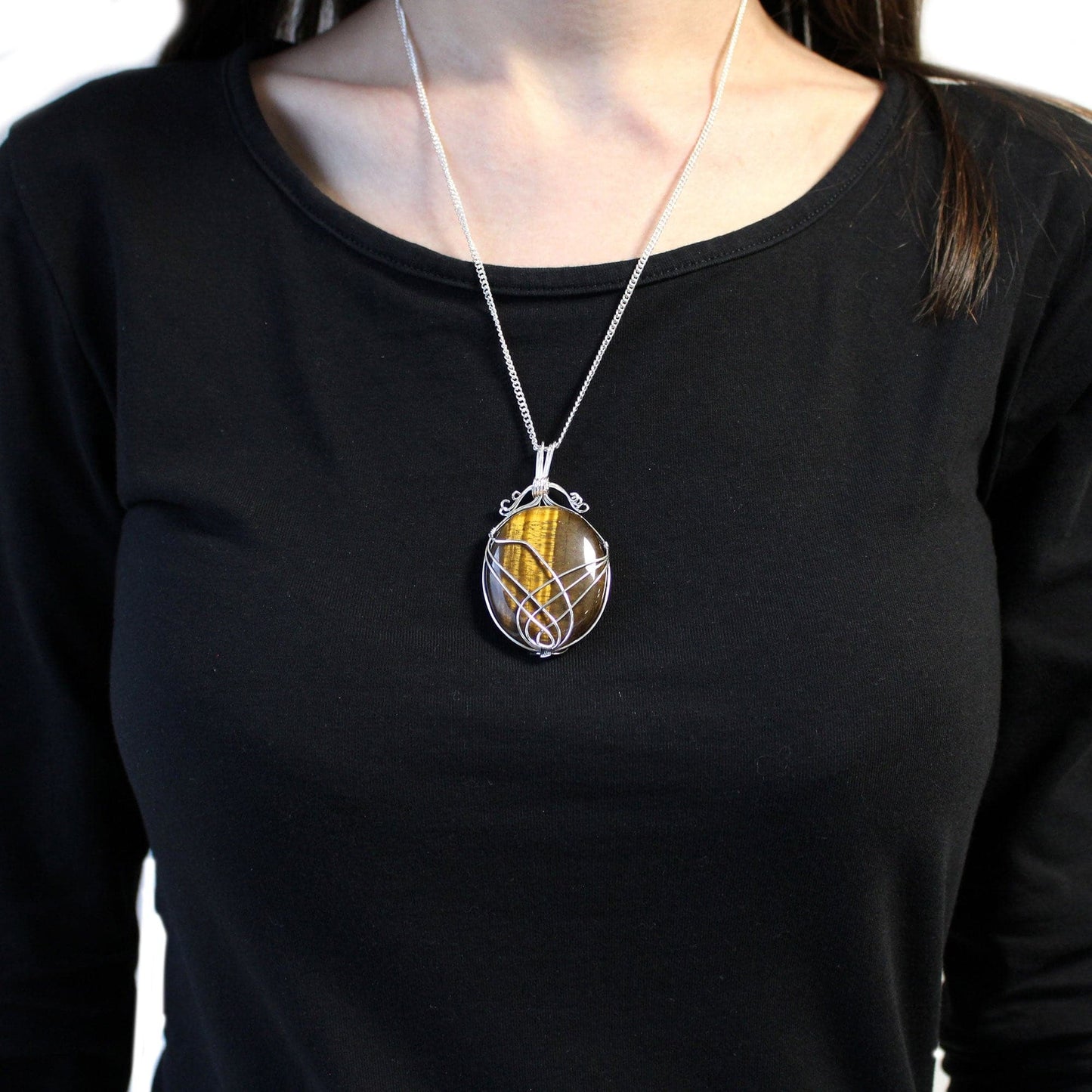 Swirl Wrapped Gemstone Necklace - Tiger Eye - best price from Maltashopper.com IGJ-07