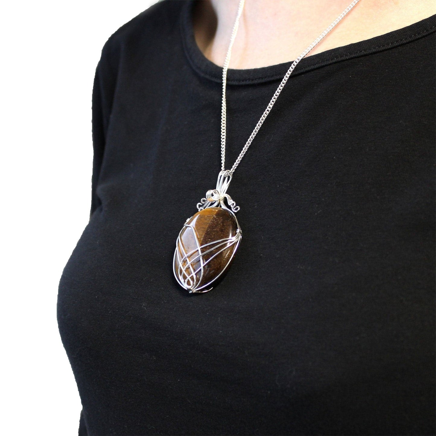 Swirl Wrapped Gemstone Necklace - Tiger Eye - best price from Maltashopper.com IGJ-07