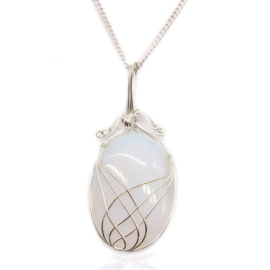 Swirl Wrapped Gemstone Necklace - Opalite - best price from Maltashopper.com IGJ-10