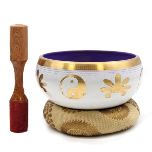 Lrg Yin & Yang Singing Bowl Set- White/Purple 14cm - best price from Maltashopper.com TIB-96