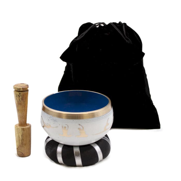 Bliss Yoga Moves Singing Bowl Set- White/Blue 10.7cm