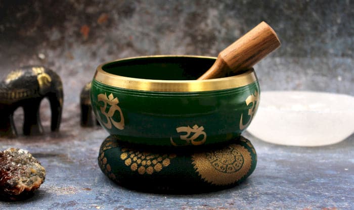 Lrg Tree of Life Singing Bowl Set- Green 14cm - best price from Maltashopper.com TIB-95