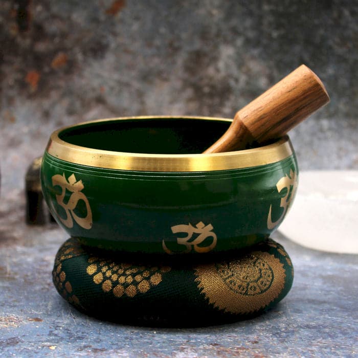 Lrg Tree of Life Singing Bowl Set- Green 14cm - best price from Maltashopper.com TIB-95