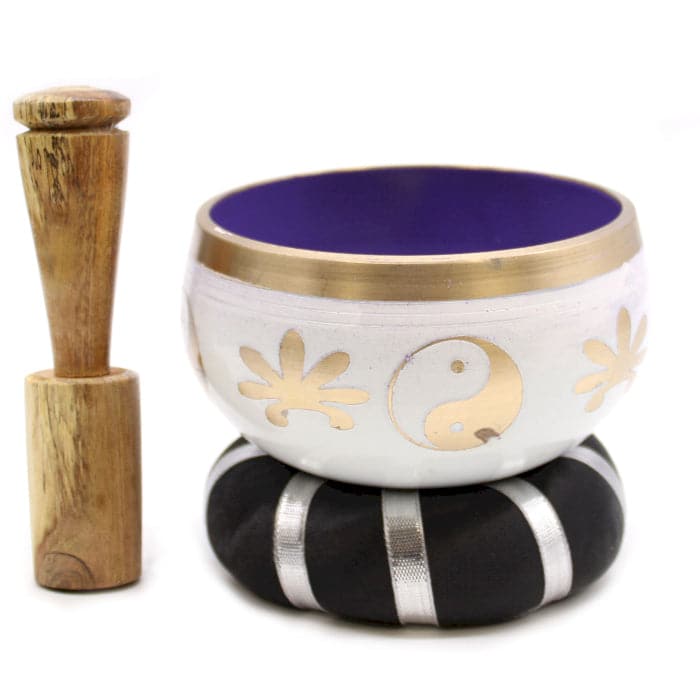 Yin & Yang Singing Bowl Set- White/Purple 10.7cm - best price from Maltashopper.com TIB-91